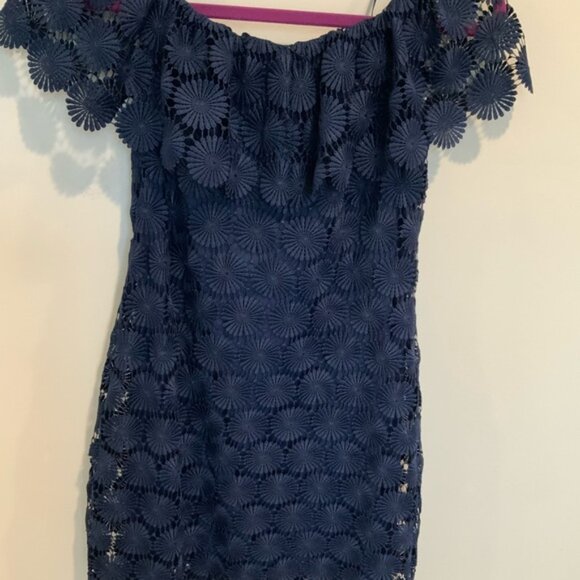 Trina Turk Navy Lace Off The Shoulder Dress - Picture 2 of 4